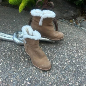 Ugg Seyline Shearling Tan Chestnut Suede Wedge Booties Size 8.5